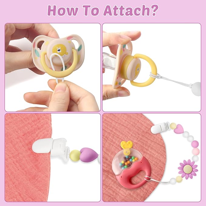 2 Pack Silicone Pacifier Clip for Boys and Girls, Features One-Piece Design Pacifier Strap with Clip, Adorable Sunflower Pacifier Holder for Baby Teethers and Toys