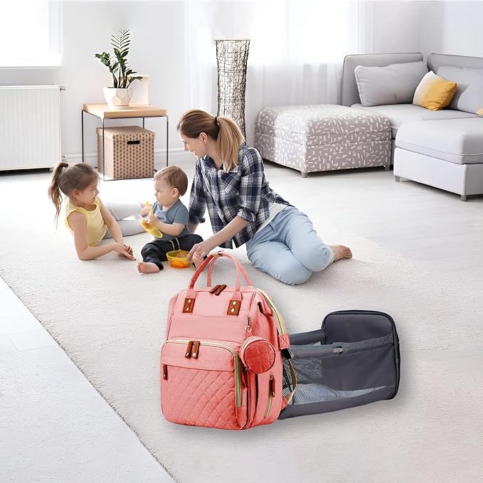 GurZinn Diaper Bag Backpack with Changing Station Portable 3 in 1 Multifunction Backpack Travel mommy bag Stroller Pink