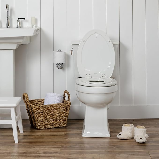 Mayfair NextStep2 Toilet Seat with Built-In Potty Training Seat, Slow-Close, Removable that will Never Loosen, Elongated, White