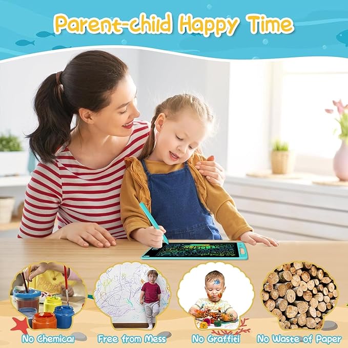 2 Pack LCD Writing Tablet 8.5 Inch Erasable Drawing Pad Toys for Kids Reusable Colorful Electronic Doodle Board Educational and Learning Gifts for Ages 2 3 4 5 6 7 8 Years Old(Blue+Pink)
