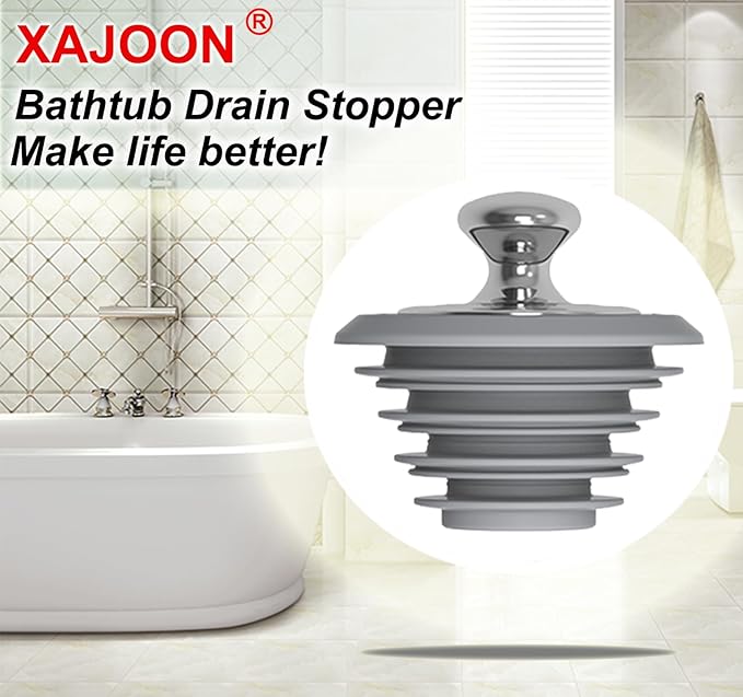 Bathtub Drain Stopper,Tub Stopper,Silicone Bathtub Stopper, Washbasin Drain Plug(Gray,Patented Product)