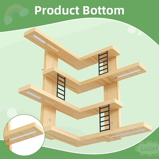 LUPWNEKA L-Shaped Tonies Shelf, 4-Tier Corner Floating Shelves for Tonies Figures (30-38 Character), Pine Wood Tonie Shelf Magnetic with MINI Ladder, Natural Display Shelves for Children Room