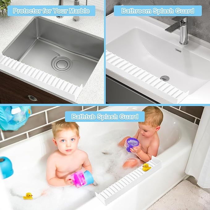 Silicone Sink Edge Protectors 4" x 24", Upgrade Kitchen Sink Splash Guards With Suction Cup, Splash Guard For Bathtub Sink, Countertop Protectors For Quartz Kitchen Sink(Transparent White)