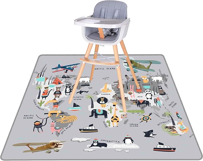BABYBOET Splat Mat for Baby – Under High Chair Floor Mat Protects Wood, Vinyl and Carpet from Spills – Waterproof 4 Layer Baby Mat with Anti-Skid Backing Deters Bunching and Sliding (51” x 51”)