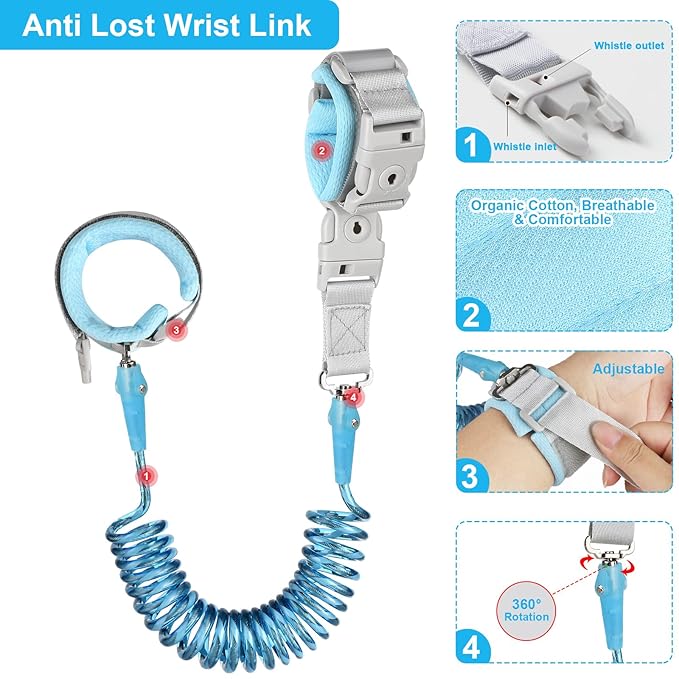 Accmor 3 in 1 Toddler Harness Leash, Reflective Kids Harnesses with Anti Lost Wrist Link, Child Leashes with Lock for Boys Girls, Baby Walking Wristband Rope Protection Tether for Outdoor