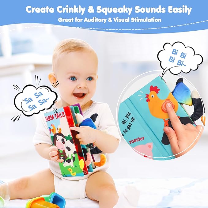 beiens Fabric Book for Baby, Baby Books 0 to 3 Years Touch, My Little Interactive Activity Book, Educational Toy for Children Gift Idea from Birth, Soft Crinkle Book with Animals