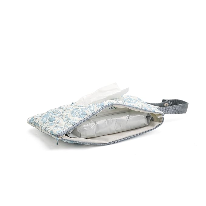 Quilted Baby Wipe Holder Quilted Wipe Pouch Portable Hanging Floral Wet Wipes Bag for Car, Stroller (Light Green 2)
