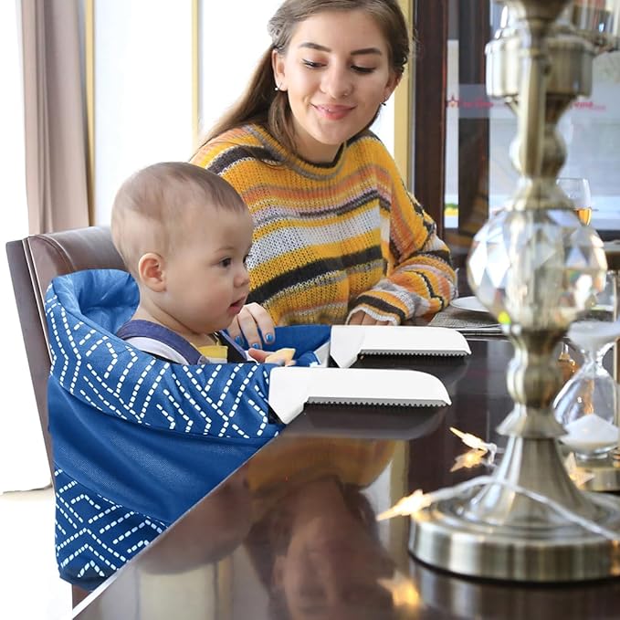 MTWML Portable High Chair for Table,Hook On High Chair that Attaches to Table,Space Saver Clip On Counter Seat for Baby,Easy Clean Baby Feeding Clamp Seat with Carry Bag for Travel(Stripe-Blue)