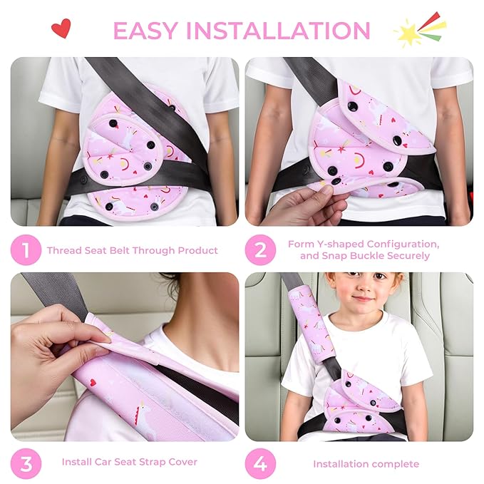 COOLBEBE Kids Seat Straps Cover Pad, Child Shoulder & Belly Comfort Cushion Set, Universal Seat Strap Cover for Booster, Strollers, High Chairs, Pink