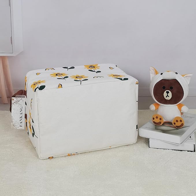 FANKANG Storage Bins, Nursery Hamper Canvas Laundry Basket Foldable with Waterproof PE Coating Large Storage Baskets for Kids Boys and Girls, Office, Bedroom, Clothes,Toys(Rec-Sunflower)