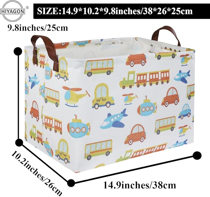 HIYAGON Kids Storage Basket Baby Boy Basket Cute Storage Bin Organizer Boxes Kids Toy Rectangular Car Room Decor Book Shelf (Car)