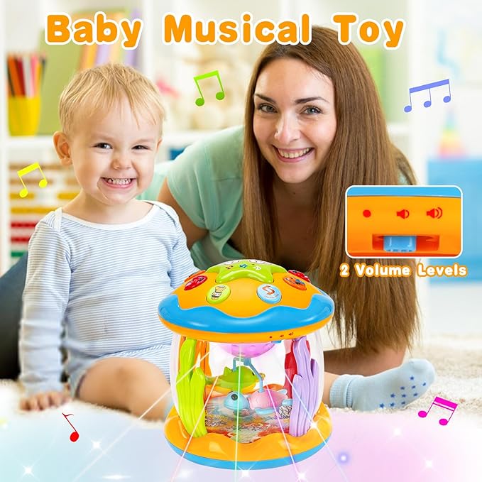 Baby Toys 0-6 Months Ocean Rotating Projector Musical Light Up Tummy Time Toys for Infants 0-3 4 5 6 7 8 9 Months Baby Aquarium Crawling Toys 6-12 Month Boys Girls 1 2 Year Old Birthday Newborn Gifts