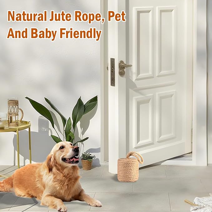 Decorative Door Stoppers for Bottom of Door4 lb Rope Knot Door Stop Weighted Doorstopper, Heavy Nautical Doorstop for Bedroom, Living Room, Window Wedge, Bookend, Cylindrical (Natural)