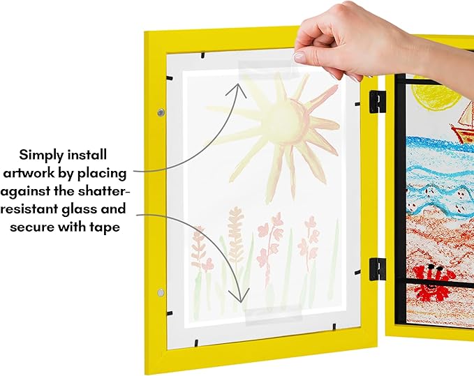 Americanflat Kids Artwork Frame Changeable (Sunshine Yellow) - Magnetic Door Holds 100 Art Pieces - 8.5x11 Letter Size Display with Mat or 10x12.5 Without Mat - My Mini Masterpiece