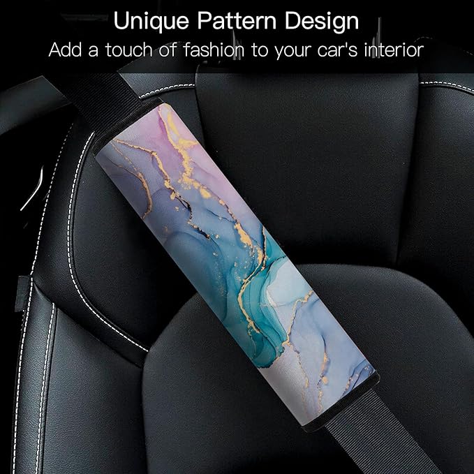 Mokiwala Car Seat Belt Pad Cover, 2-Pack Soft Car Safety Seat Belt Strap Shoulder Pad for Adults and Children, Suitable for Car Seat Belt, Backpack, Shoulder Bag (Colorful Marble)