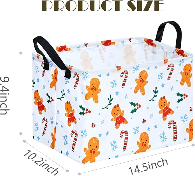 MAIZMZ Christmas Basket for Kids Gingerbread Santa Claus Snowman Storage Baskets Collapsible Nursery Hamper Waterproof Clothes Toy Bin Book Shelf Gift Basket Cube Xmas Party Decor