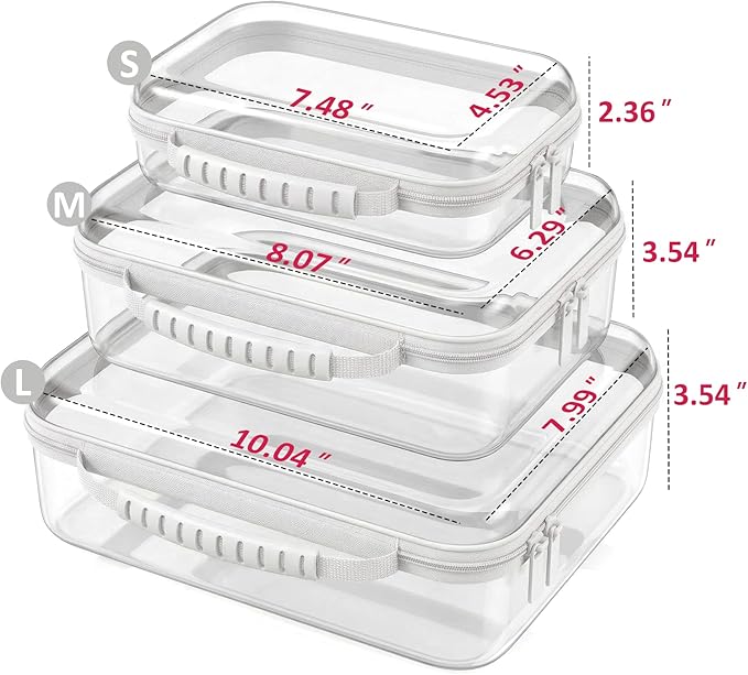 Large Toy Storage Bags with Handle,Clear Hard Shell Zipper Case, 3 Pcs Travel Toiletry Bag,Waterproof toys storage and Organizer Bags for Puzzles,Diapers,Cosmetics,Reusable Organizer Pouch (White1)