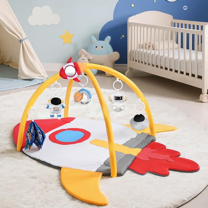 IPOZITO Baby Play Gym & Activity Mat for Sensory Development, Baby Tummy Time Play Mat to Improve Motor Skills and Visual Tracking, Newborn Infant Baby Essentials Gift