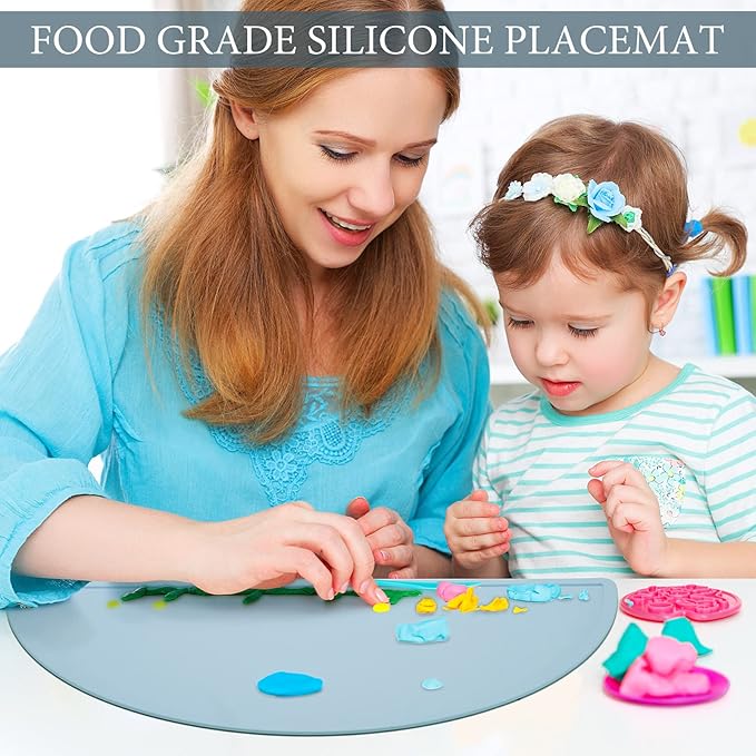 4 Packs Silicone Placemats for Baby Non Slip Placemats for Kids Toddlers Food Table Mats Portable Toddlers Place mats for Dining Table, 4 Colors(Gray, Apricot, Blue, Pink)