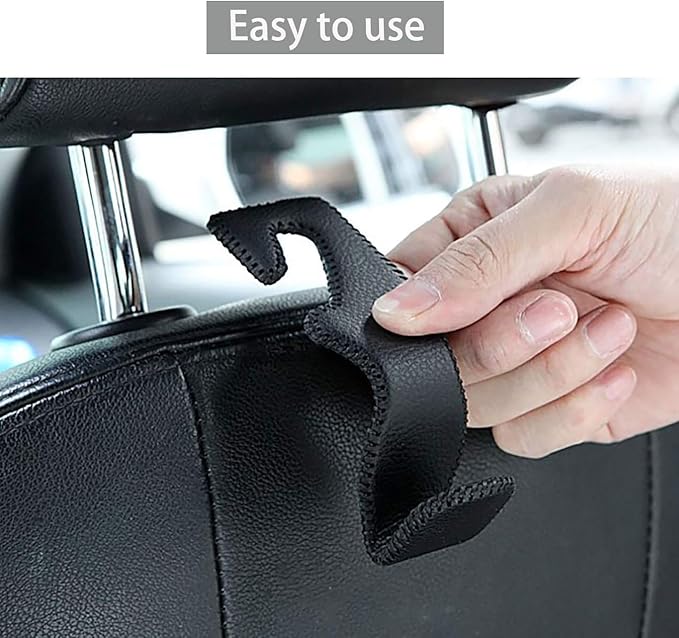 Headrest Hooks for Purses and Bags, Car Back Seat Headrest Hanger Vehicle Beige Leather Storage Hook, Pack of 4
