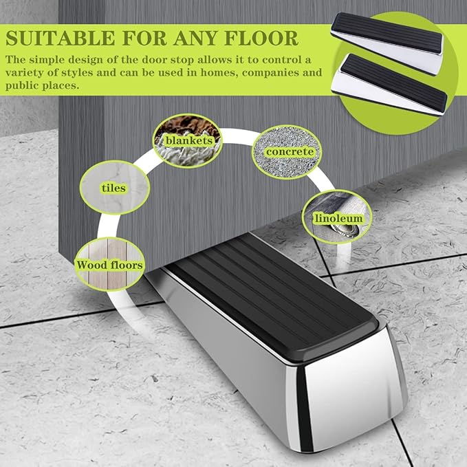 Metal Door Stop, Premium Rubber Heavy Door Stopper, Wedge Stopper, 2Pack, Suitable for Door Clearance of 0.4IN-1.18IN (11mm-30mm)