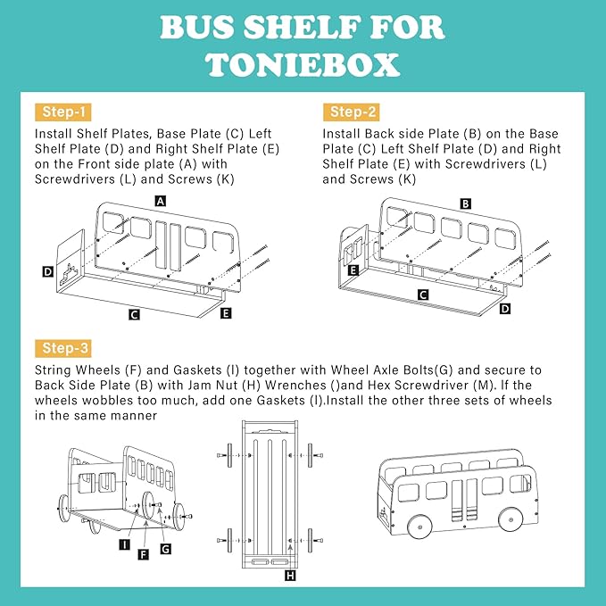 RZYLKA for Tonies Box Bus Storage Organizer Shelf, Magnetic Floating Shelves for Toniebox 1/2 Player Tonies Figures Characters for Children, Charger, Display Collection 20~30 Characters
