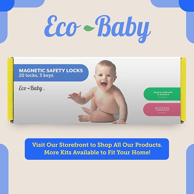 Eco-Baby Magnetic Cabinet Locks for Babies - Keyless, White, 20 Pack and 3 Keys