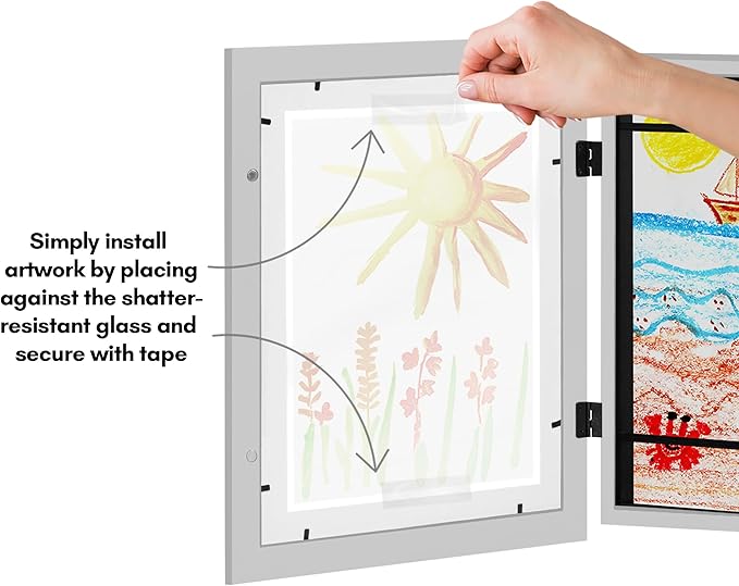 Americanflat Kids Artwork Frame Changeable (Gray) - Magnetic Door Holds 100 Art Pieces - 8.5x11 Letter Size Display with Mat or 10x12.5 Without Mat - My Mini Masterpiece