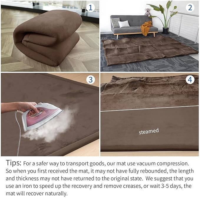 Large 79"x110" Baby Activity Play Mat for Floor,1.3" Thick Elasti Foam Cushion Mat for Tummy Time & Crawling,Non-Slip&Safe for Infants,Toddlers & Kids, for Living Room,Classroom & Playroom(Dark Brown)