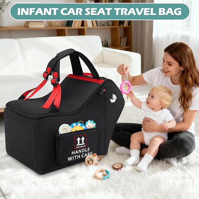 RAINSMORE Infant Car Seat Travel Bag for Airplane Compatible with All Nuna Pipa Car Seat and Base Chicco KeyFit 30 and Base Padded Car Seat Backpack for Travel Carseat Gate Check Bag with Side Pocket