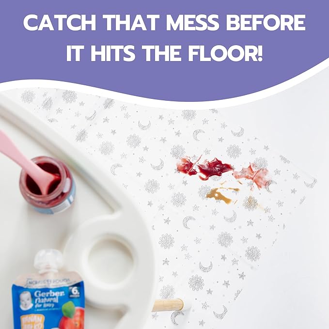60 Pack Disposable Splat Mats by Eli with Love - Extra Large 49"x49" 100% Waterproof Baby Splat Mat for Under High Chair - Plastic Mat Liner for Floor - Protect from Spills (Floral, 60 Pack)