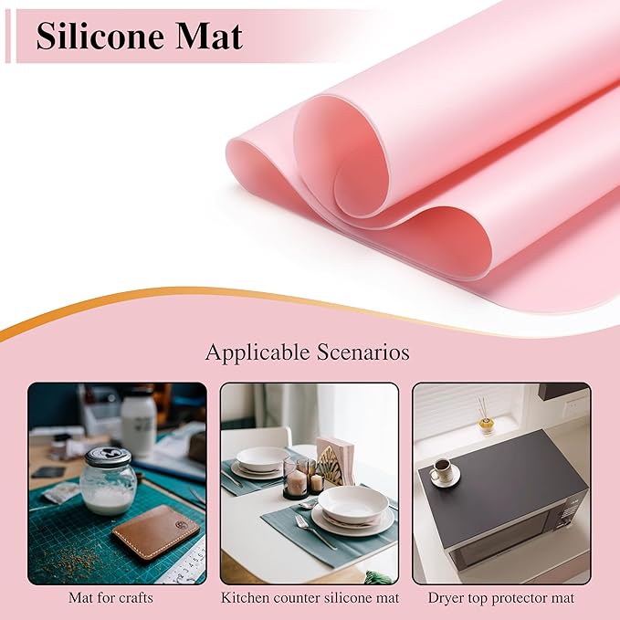 3Pcs 15.7"x 11.8"x 0.03" Pink Silicone Mat, Silicone Mats, Silicone Placemats for Kitchen Counter, Jewelry, Paiting