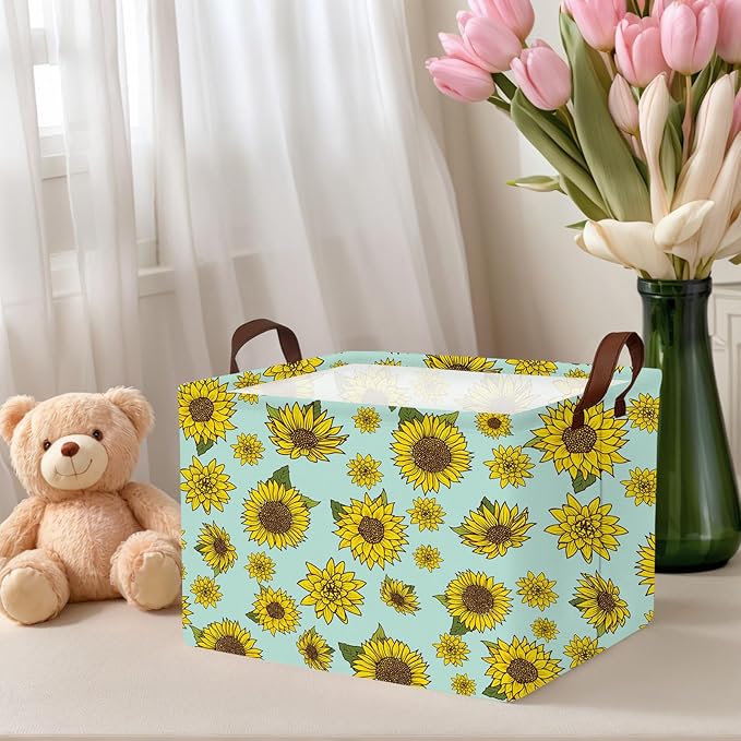 ASKETAM Cute Rectangle Storage Basket Nursery Room Decor Gift Basket (Sunflower)