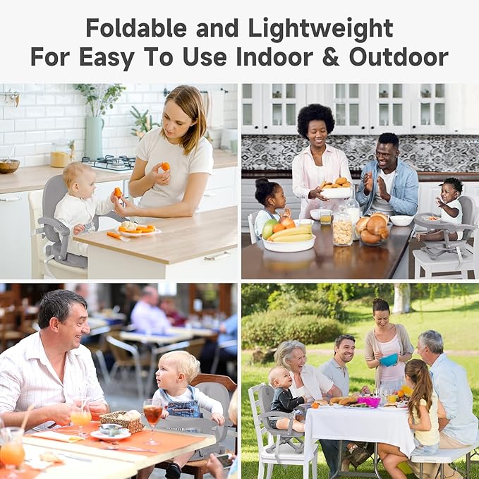 YOLEO Baby High Chair Booster Seat for Dining Table, Foldable High Chairs with Adjustable Heights, Travel Booster Seat with Removable Tray