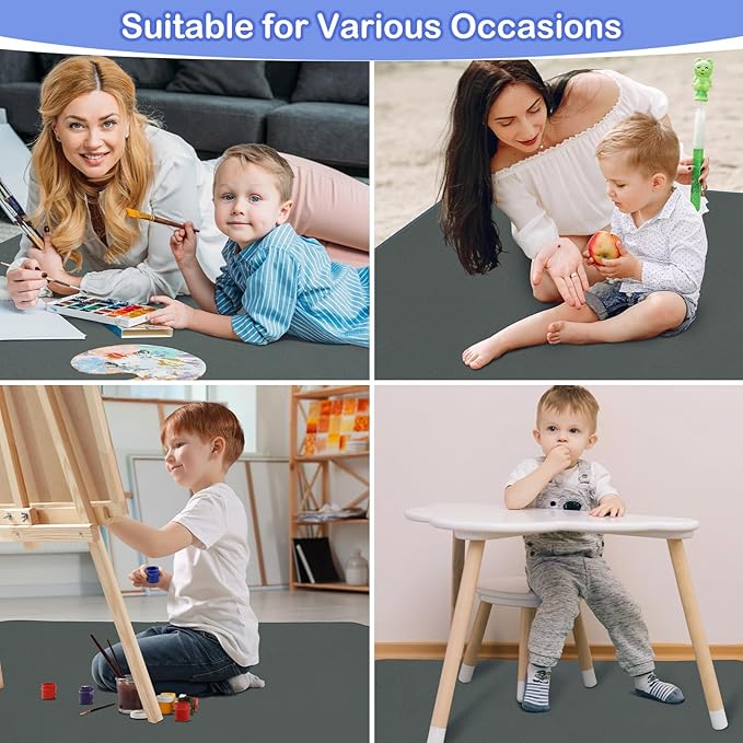 Basumee Splat Mat High Chair Mat Waterproof Baby Play Splat Mat for Under High Chair Food Catcher Highchair Mat for Floor Non Slip Bottom, Gray, 51x51 Inches