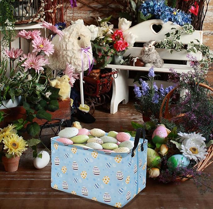 KUNRO Bunny Easter Basket Storage Basket Gift Shelf Basket Storage Bin, Nursery Basket Organizer Box for With Handles for Room Deco