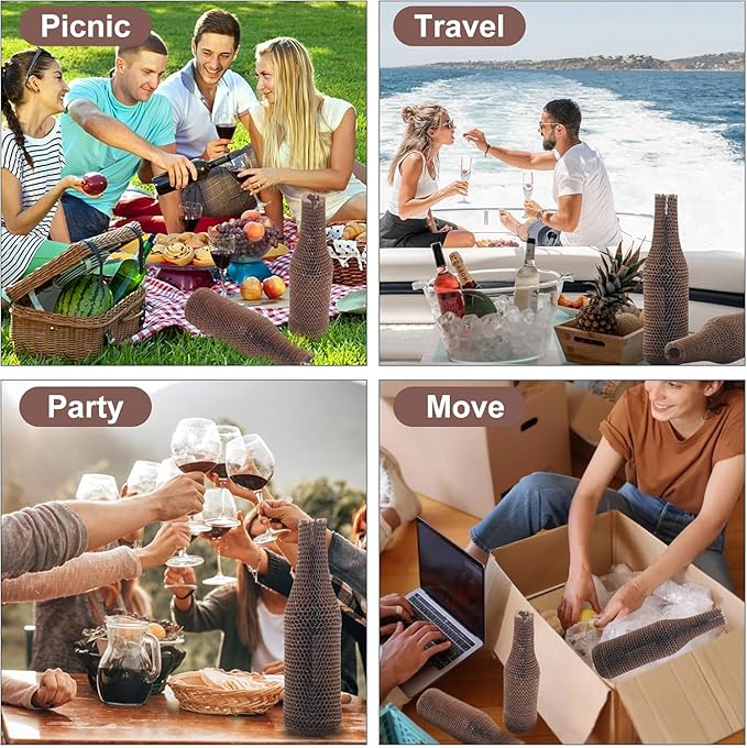64 Set Wine Bags for Travel Honeycomb Paper, Reusable Wine Bottle Protector Sleeves, Unbreakable Wine Travel Bags for Airplane Travel Transport Car Proof Safety Impact Resist
