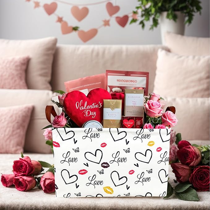 ASKETAM Valentine's Day Basket Gift for Empty Cute Heart Large Storage Bin for Kid and Baby Room Décor (Lips Love)
