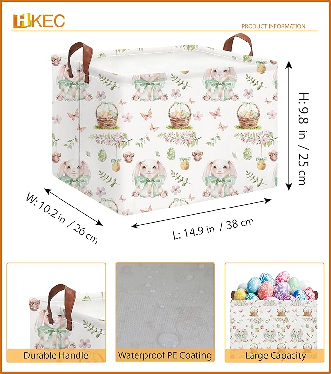 HKEC Rectangle Easter Bunny Basket Empty,Gift Basket, Room Decor,Waterproof Storage Bin, Books Box(Easter Bunny)