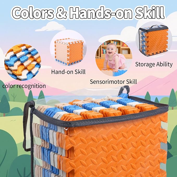 Coolcandy Baby Foam Play Mat 16Pcs with Edge Strips, 4 Colors Interlocking Floor Tiles, 0.4″ Thickened Non-Slip Puzzle Floor Mat for Infants Toddlers Playroom & Daycare