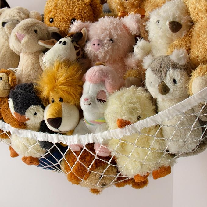 Stuffed Animal Storage Hammock Net Corner - Large Toy Hammock Net for Stuffed Animals Room Decor - Cute Stuff Animal Organizer Holder for Plush Plushie - Kids Baby Nursery Wall Bedroom Home Decor