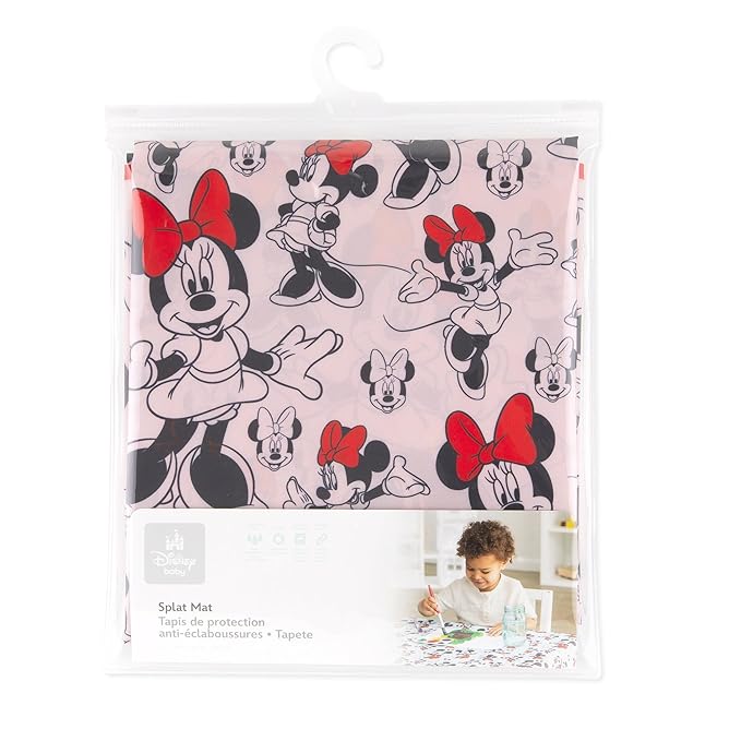 Bumkins Disney Baby Splat Mat for Under High Chair, Babies Toddlers Eating Mess Mat, Waterproof Reusable Cloth for Arts and Crafts, Play Mat for Kids, Floor or Table, Fabric 42inx42in, Minnie Mouse