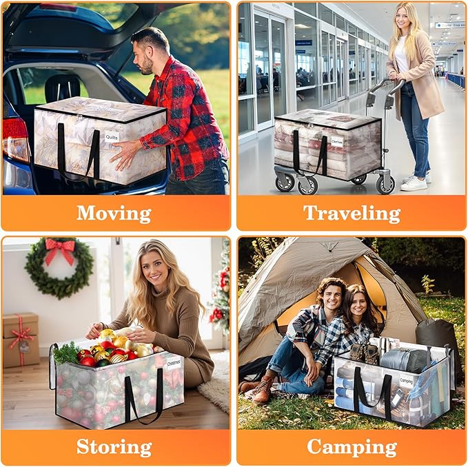 Extra Large Heavy Duty Moving Bags, Storage Bags with Strong Zippers & Handles, Packing Bags for Moving Essentials, Ideal Storage Tote for Home, Dorm & Storage Solutions, 125L 8 Packs Clear