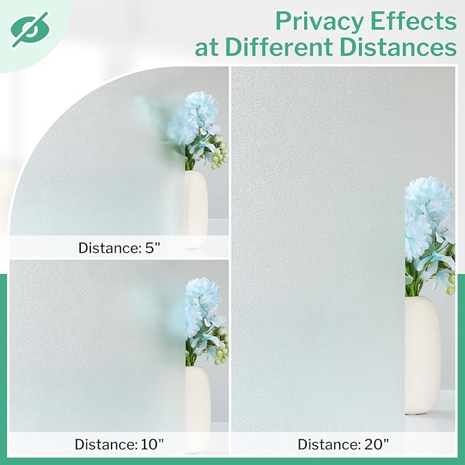 DOWELL Window Privacy Film, Frosted Glass Window Film, Static Cling Non-Adhesive Glass Clings, Sun Blocking Opaque Coverings, Reusable Door Stickers for Bathroom Home Office, Pure, 35.4" x 157.5"