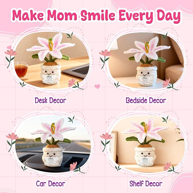 OASSIE Gifts for Mom - Emotional Support Crochet Lily Flower - Proud of You Motivational Positive Mothers Day Birthday Gifts for Mom from Daughter Son, Mother Gift, Mama Gift