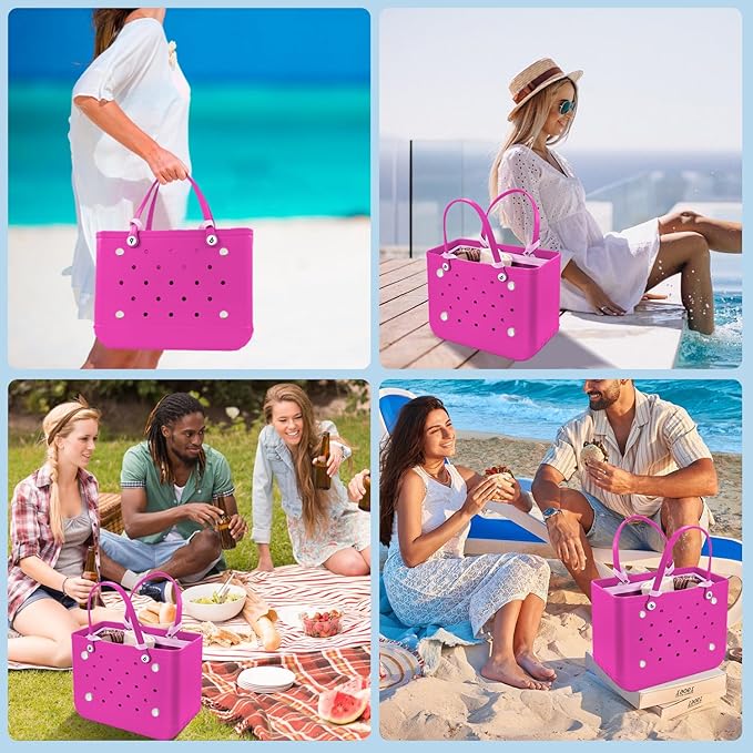 XYFuuee Beach Bag Organizer Inserts for Baby Medium Bogg Bag Accessories with 8 Removable Metal Fasteners, Lightweight Mesh Insert Divider Pouch, Organizing Rubber Tote, Save Storage Space, Pink M