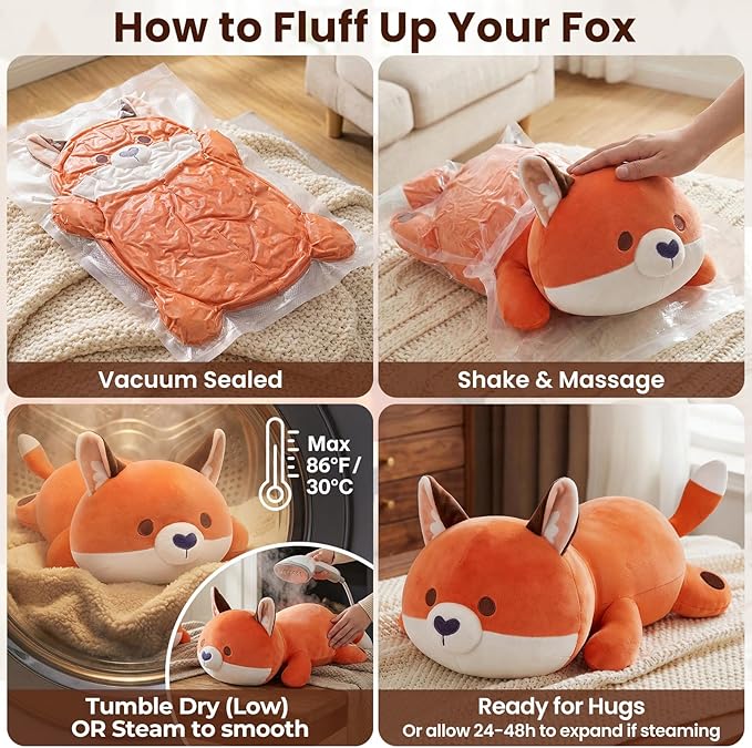 Mewaii Cute Fox Plush Pillow, Kawaii Plushies Red Fox Stuffed Animals, Squishy Plushies, Cuddle Foxes Plush Pillow for Kids & Girls (13 Inch)