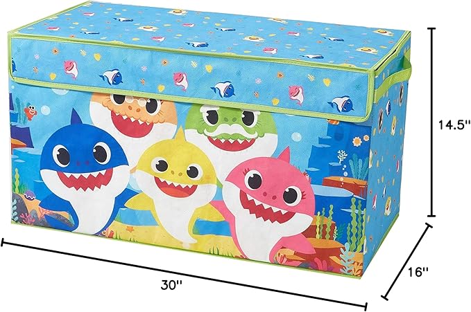 Baby Shark Collapsible Toy Storage Trunk with Lid, Durable Kids Organizer for Bedroom & Playroom