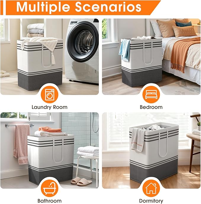3 Pack Large Laundry Baskets, Laundry Hampers, Freestanding Waterproof Collapsible Clothes Bag with Extended & Reinforced Handles - Clothes Basket for Dorm, Bathroom, Home (100L)
