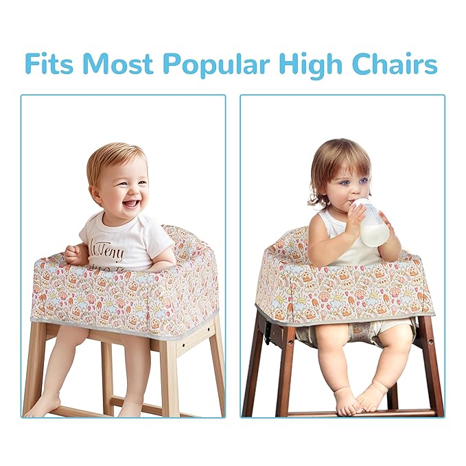 Dual-Belt High Chair Cover, Baby High Chair Cover, Upgrade Version, for Wooden or Restaurant High Chair, Sturdy and Robust Material, Creamy Cake